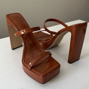 Strappy brown platform mules
